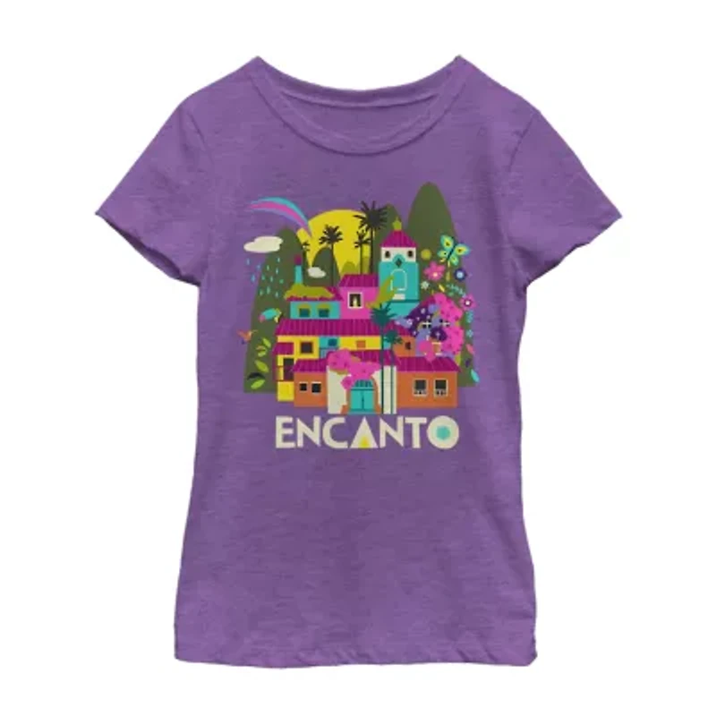 Disney Encanto Little & Big Kid Girls Crew Neck Short Sleeve Slim Fit Graphic T-Shirt