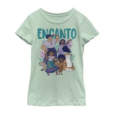 Disney Encanto Little & Big Kid Girls Crew Neck Short Sleeve Slim Fit Graphic T-Shirt