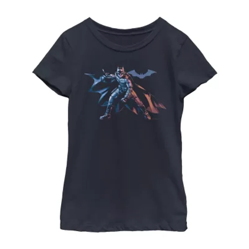 Little & Big Kid Girls Crew Neck Short Sleeve Slim Fit Batman Graphic T-Shirt