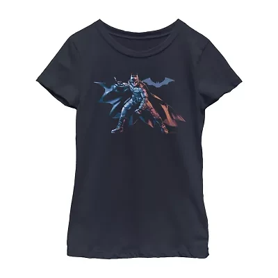 Little & Big Kid Girls Crew Neck Short Sleeve Slim Fit Batman Graphic T-Shirt