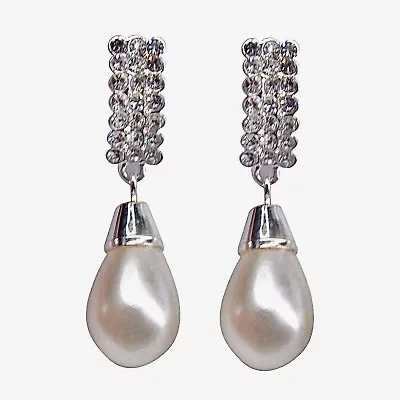 Vieste Rosa Womens Simulated Pearl Rectangular Drop Earrings