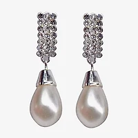 Vieste Rosa Womens Simulated Pearl Rectangular Drop Earrings