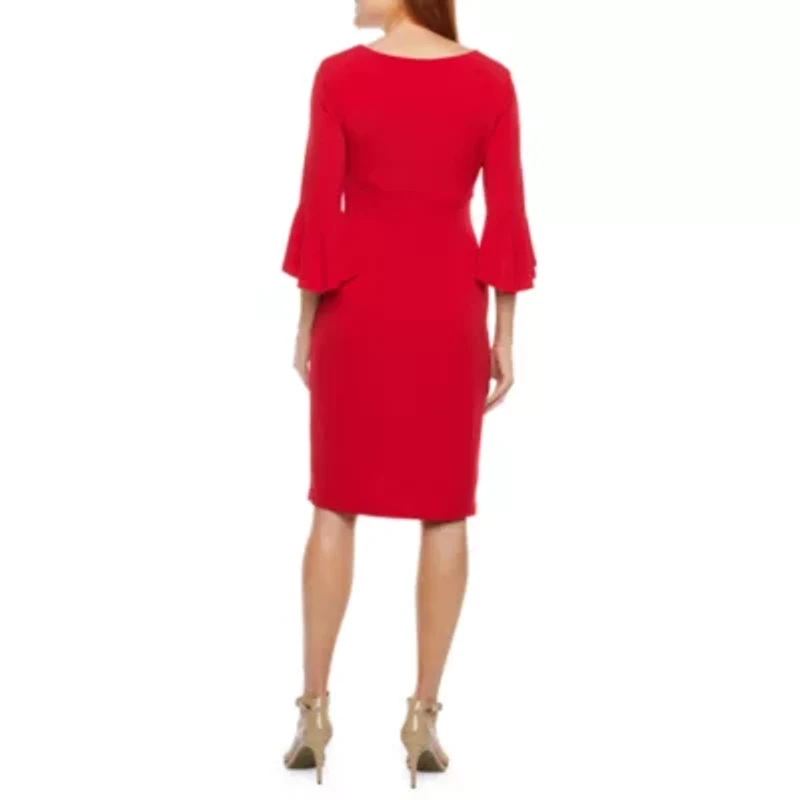 Connected Apparel 3/4 Bell Sleeve Sheath Dress