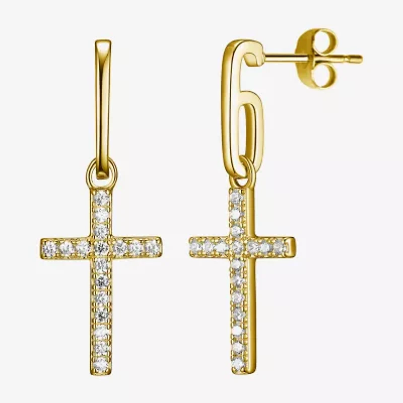Paris 1901 By Charles Garnier Womens Cubic Zirconia 18K Gold Over Silver Cross Drop Earrings