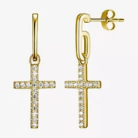 Paris 1901 By Charles Garnier Womens Cubic Zirconia 18K Gold Over Silver Cross Drop Earrings