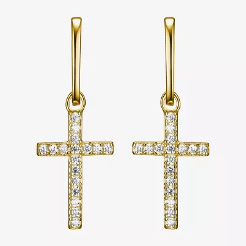 Paris 1901 By Charles Garnier Womens Cubic Zirconia 18K Gold Over Silver Cross Drop Earrings