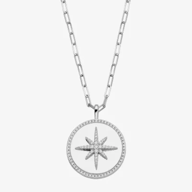 Paris 1901 By Charles Garnier North Star Womens White Cubic Zirconia Sterling Silver Paperclip Round Star 17 Inch Pendant Necklace