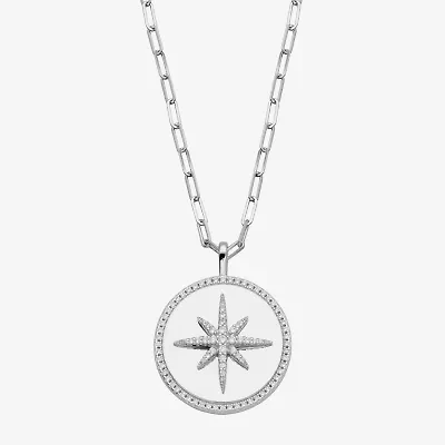 Paris 1901 By Charles Garnier North Star Womens White Cubic Zirconia Sterling Silver Paperclip Round Star 17 Inch Pendant Necklace