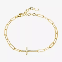 Paris 1901 By Charles Garnier Womens 18K Gold Over Silver Solid Cross 7 Inch Link Bracelet