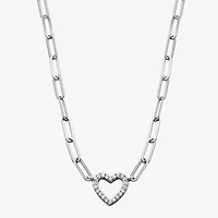 Paris 1901 By Charles Garnier Womens White Cubic Zirconia Sterling Silver Heart Paperclip 18 Inch Pendant Necklace