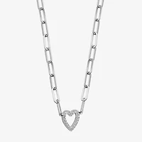 Paris 1901 By Charles Garnier Womens White Cubic Zirconia Sterling Silver Heart Paperclip 18 Inch Pendant Necklace