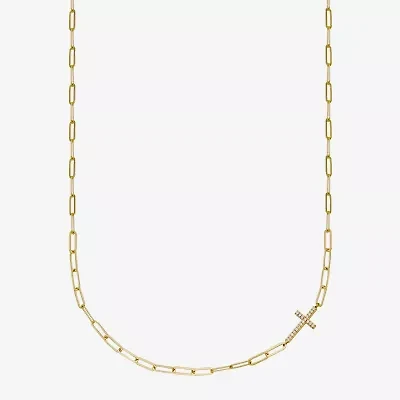 Paris 1901 By Charles Garnier Womens White Cubic Zirconia 18K Gold Over Silver Cross 17 Inch Pendant Necklace