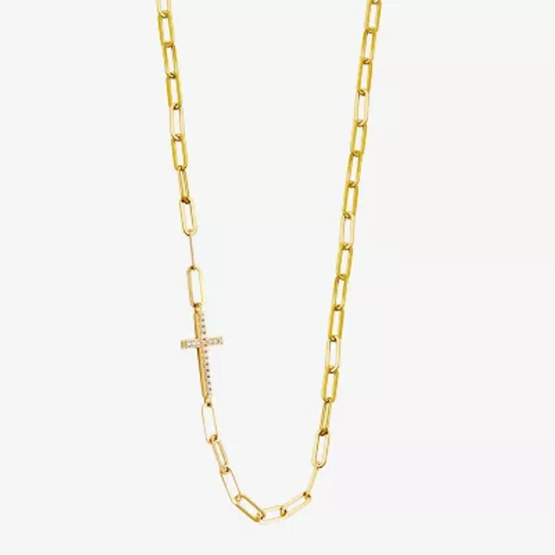 Paris 1901 By Charles Garnier Womens White Cubic Zirconia 18K Gold Over Silver Cross 17 Inch Pendant Necklace