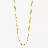 Paris 1901 By Charles Garnier Womens White Cubic Zirconia 18K Gold Over Silver Cross 17 Inch Pendant Necklace