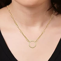 Paris 1901 By Charles Garnier Womens White Cubic Zirconia 18K Gold Over Silver Circle Paperclip 18 Inch Pendant Necklace