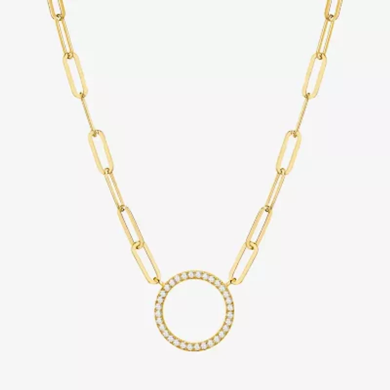 Paris 1901 By Charles Garnier Womens White Cubic Zirconia 18K Gold Over Silver Circle Paperclip 18 Inch Pendant Necklace