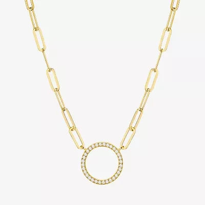 Paris 1901 By Charles Garnier Womens White Cubic Zirconia 18K Gold Over Silver Circle Paperclip 18 Inch Pendant Necklace
