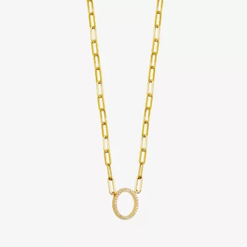Paris 1901 By Charles Garnier Womens White Cubic Zirconia 18K Gold Over Silver Circle Paperclip 18 Inch Pendant Necklace