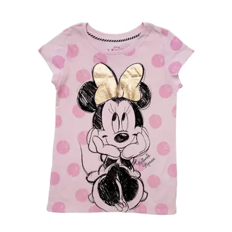 Disney Collection Little & Big Kid Girls Crew Neck Short Sleeve Regular Fit Minnie Mouse Graphic T-Shirt