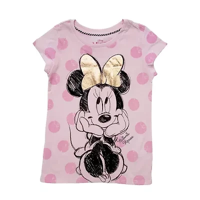 Disney Collection Little & Big Kid Girls Crew Neck Short Sleeve Regular Fit Minnie Mouse Graphic T-Shirt
