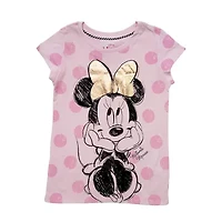 Disney Collection Little & Big Kid Girls Crew Neck Short Sleeve Regular Fit Minnie Mouse Graphic T-Shirt