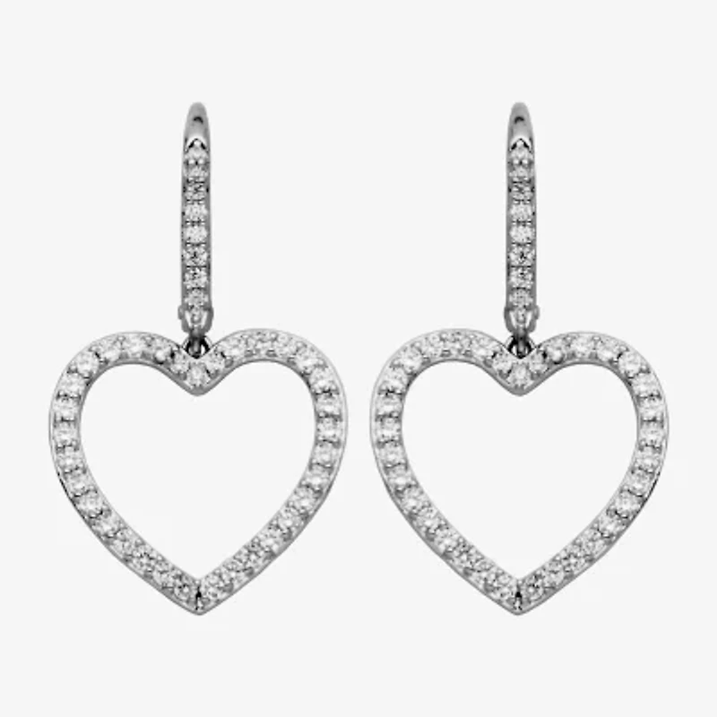 Diamonart Womens 2 CT. T.W. Cubic Zirconia Sterling Silver Heart Drop Earrings