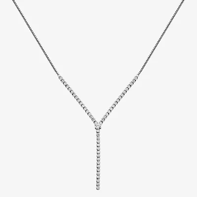 DiamonArt® Womens White Cubic Zirconia Sterling Silver Cross Y Necklace