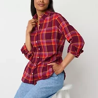 St. John's Bay Womens Long Sleeve Cuffed Sleeve Regular Fit Button-Down Shirt