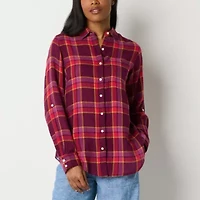 St. John's Bay Womens Long Sleeve Cuffed Sleeve Regular Fit Button-Down Shirt