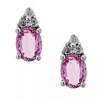 LIMITED QUANTITIES  Lab Created Pink Oval Sapphire 14K White Gold Stud Earrings