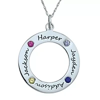 Personalized Simulated Birthstone Engraved Family Pendant Necklace