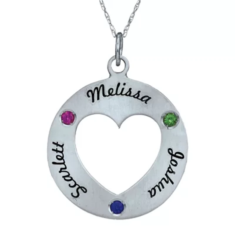 Personalized Simulated Birthstone Engraved Open Heart Pendant Necklace