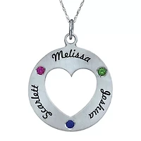 Personalized Simulated Birthstone Engraved Open Heart Pendant Necklace