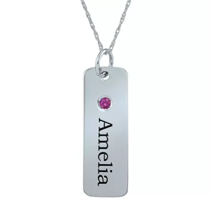 Personalized Simulated Birthstone Rectangle Name Pendant Necklace
