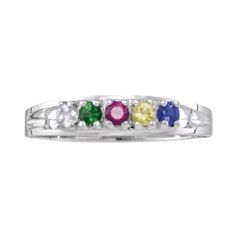 Personalized Sterling Silver Simulated Birthstone Family Ring