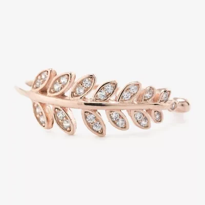 Silver Treasures Leaf Womens Cubic Zirconia 24K Rose Gold Over Band