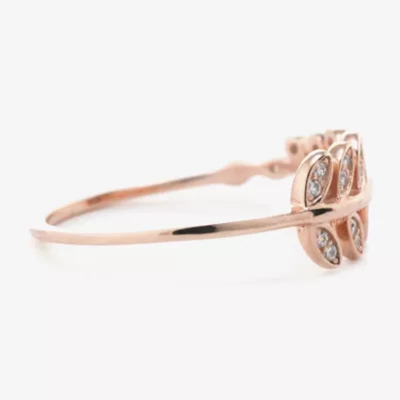 Silver Treasures Leaf Womens Cubic Zirconia 24K Rose Gold Over Band