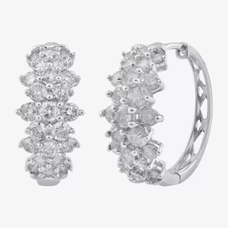 Womens 2 CT. T.W. Natural White Diamond 10K Gold 16mm Hoop Earrings