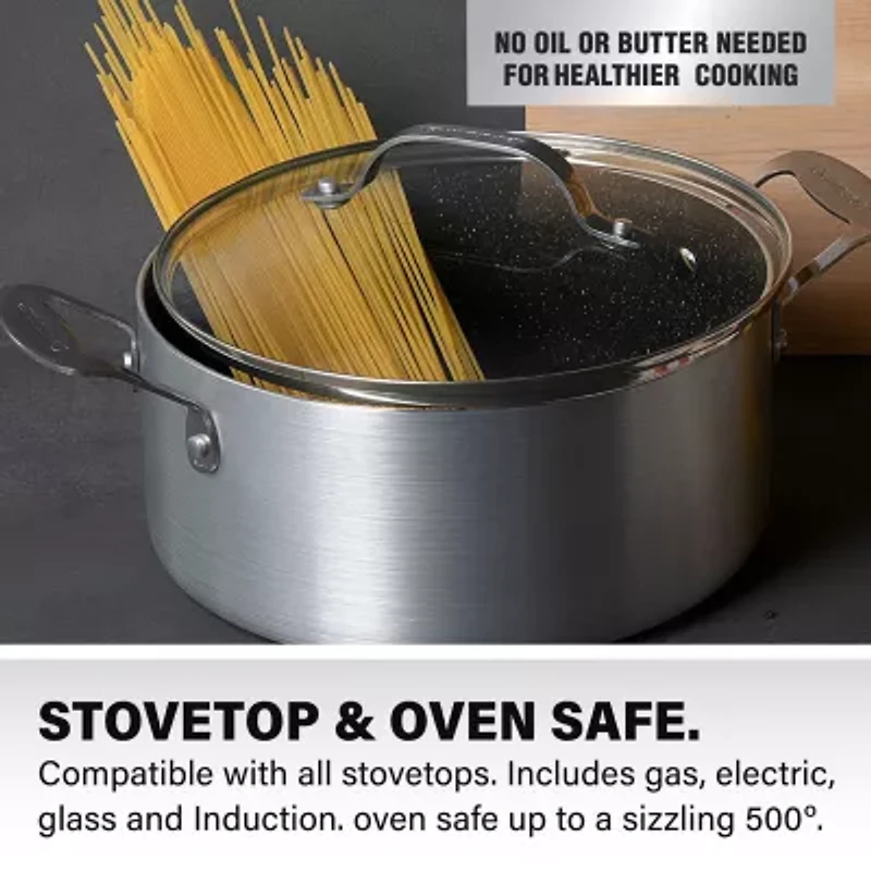 Granitestone Silver 5-Qt. Nonstick With Tempered Glass Lid Non-Stick Stockpot