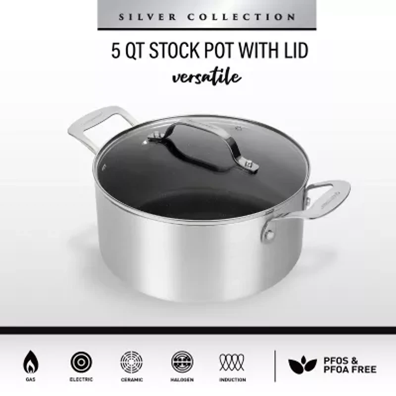Granitestone Silver 5-Qt. Nonstick With Tempered Glass Lid Non-Stick Stockpot