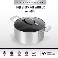 Granitestone Silver 5-Qt. Nonstick With Tempered Glass Lid Non-Stick Stockpot
