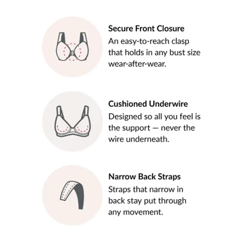 Glamorise Lacey T-Back Front-Closure WonderWire® Underwire Bra-9246