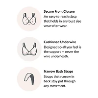 Glamorise Lacey T-Back Front-Closure WonderWire® Underwire Bra-9246