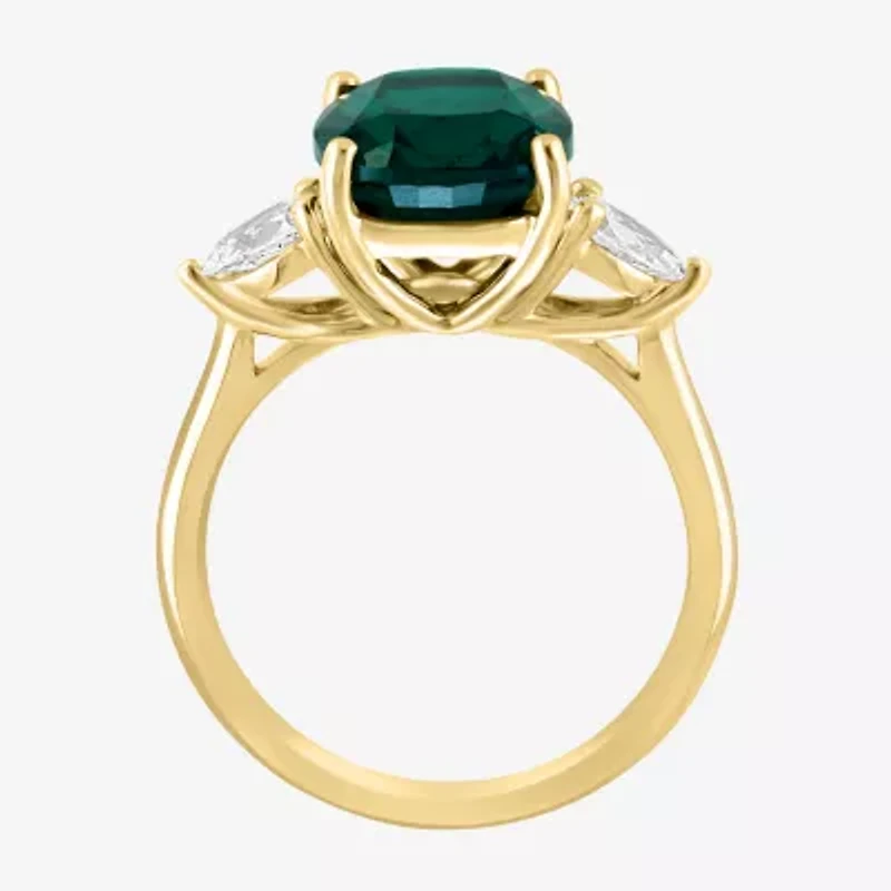 Effy  Womens Lab Created Green Emerald & 1/5 CT. T.W. Grown Diamond 14K Gold Pear Cushion Cocktail Ring