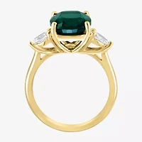 Effy  Womens Lab Created Green Emerald & 1/5 CT. T.W. Grown Diamond 14K Gold Pear Cushion Cocktail Ring