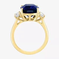 Effy Womens Lab Created Blue Sapphire & 1/5 CT. T.W. Grown Diamond 14K Gold Cushion Cocktail Ring