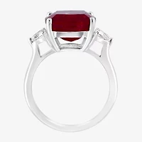 Effy  Womens Lab Created Red Ruby and 1/5 CT.T.W Lab Grown Diamond 14K White Gold Cushion Cocktail Ring