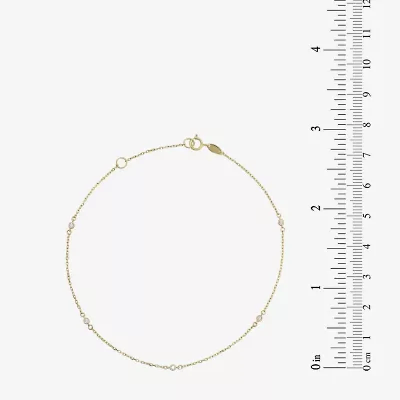 Womens 10K Gold 10 Inch Solid Cable Ankle Bracelet
