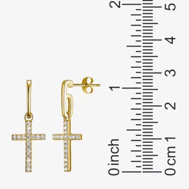 Paris 1901 By Charles Garnier Womens Cubic Zirconia 18K Gold Over Silver Cross Drop Earrings