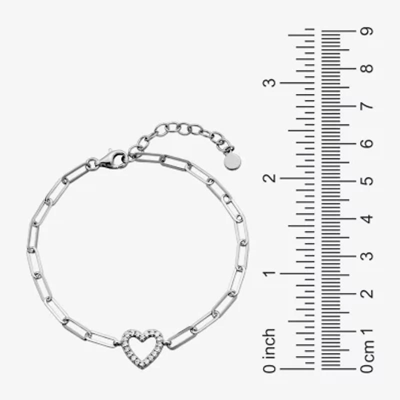 Paris 1901 By Charles Garnier Womens Sterling Silver Solid Heart 6 3/4 Inch Link Bracelet